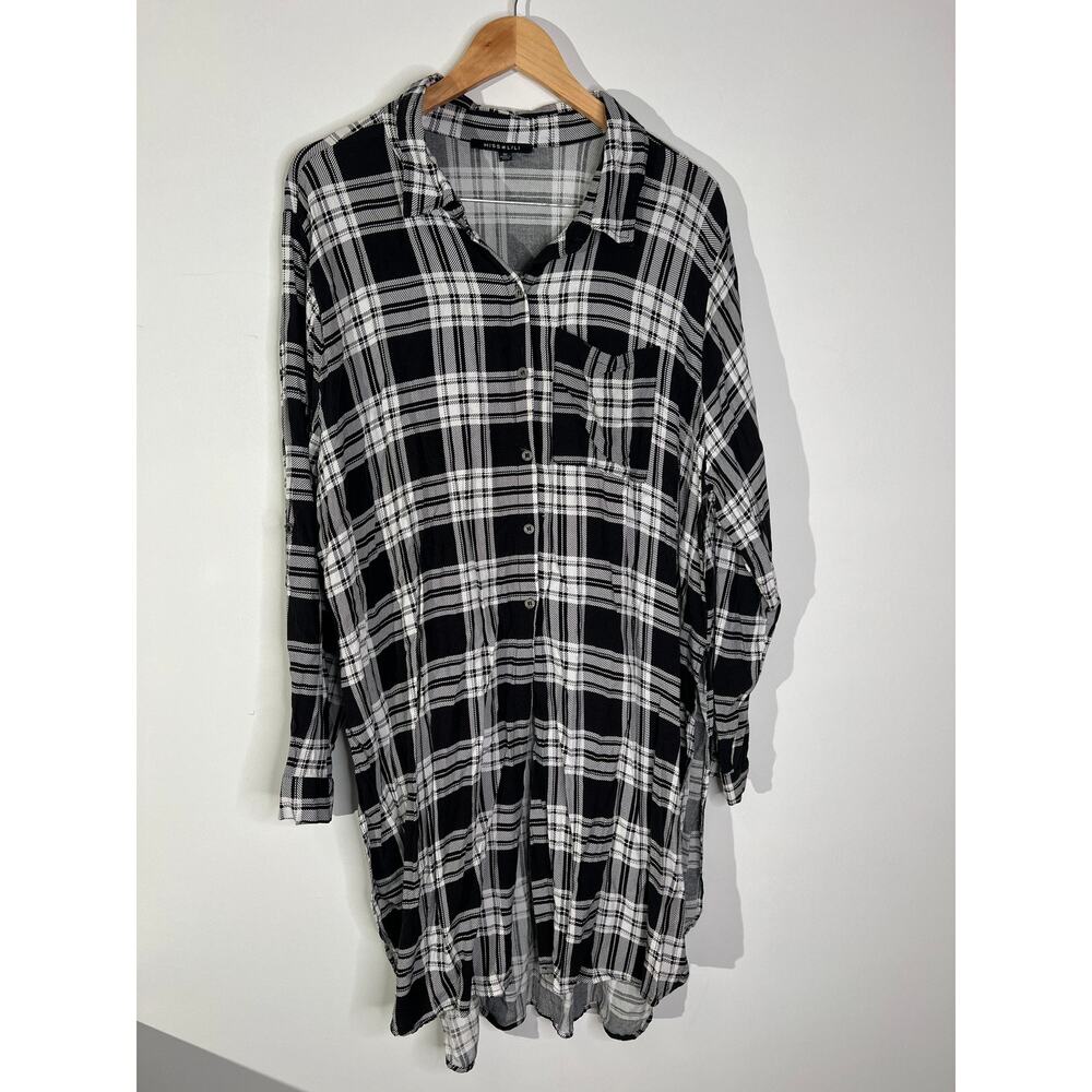 MISS LILI Black & White Plaid Flannel Button-Down Shirt Dress - Size 3XL